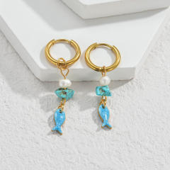 Fashion color enamel ocean animal starfish stainless steel earrings