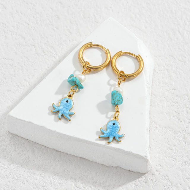Fashion color enamel ocean animal starfish stainless steel earrings