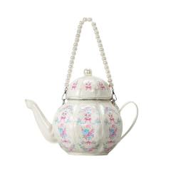 Sweet Girl Vintage Lolita Pearl Chain Printed Teapot Handbag