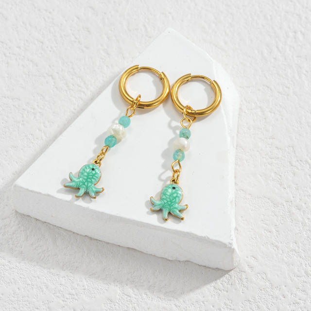 Fashion color enamel ocean animal starfish stainless steel earrings