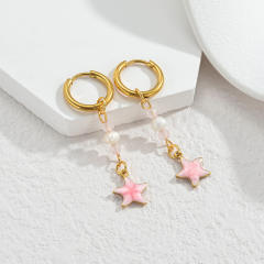 Fashion color enamel ocean animal starfish stainless steel earrings