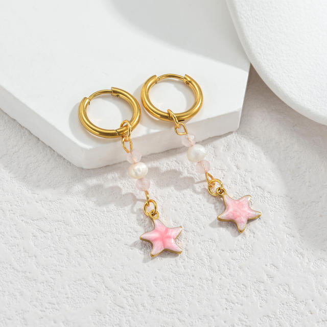 Fashion color enamel ocean animal starfish stainless steel earrings