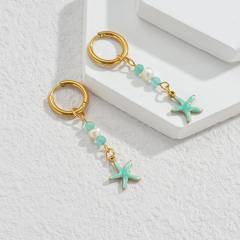 Fashion color enamel ocean animal starfish stainless steel earrings