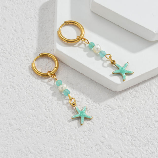 Fashion color enamel ocean animal starfish stainless steel earrings