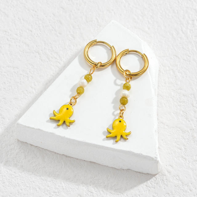 Fashion color enamel ocean animal starfish stainless steel earrings