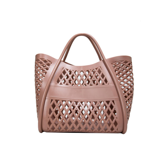 PVC Plastic Jelly Bag 2025 Summer Hollow Beach Bag Large Capacity Women's Hand Vegetable Basket