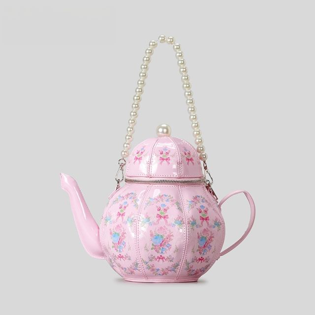 Sweet Girl Vintage Lolita Pearl Chain Printed Teapot Handbag