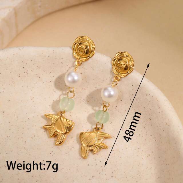 Korean fashion colorful bead flower starfish turtle shell stainless steel earrings