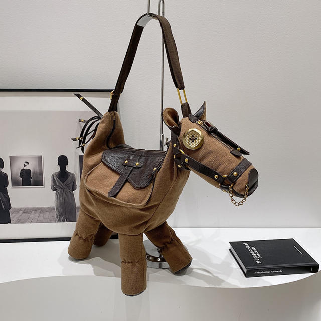 2025 Fashion Large Capacity Canvas Bag funny horse shape One-Shoulder Cross-Body bag