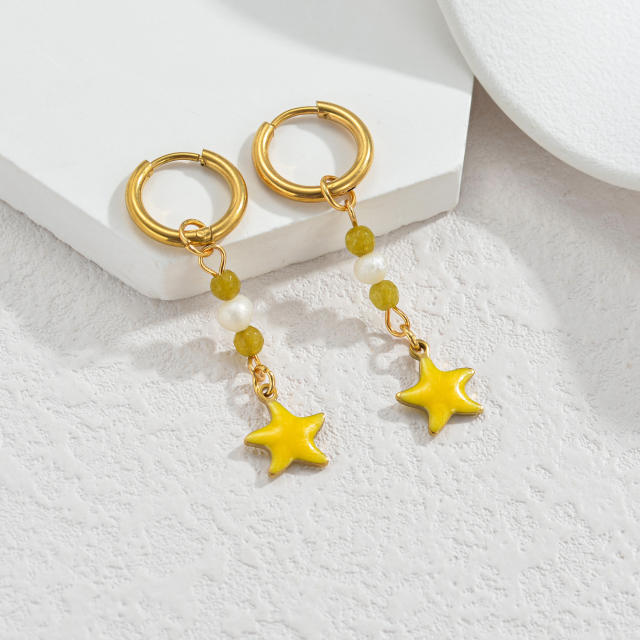 Fashion color enamel ocean animal starfish stainless steel earrings