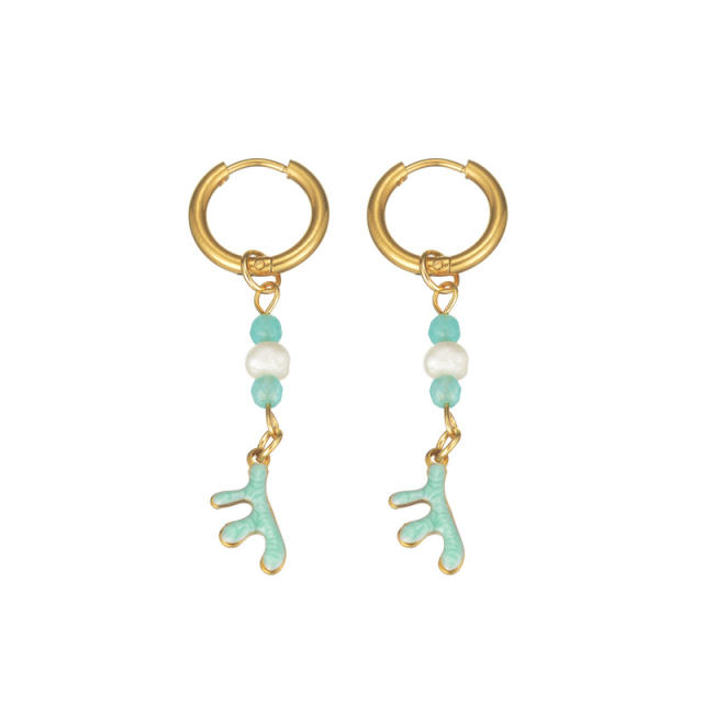Fashion color enamel ocean animal starfish stainless steel earrings