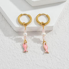 Fashion color enamel ocean animal starfish stainless steel earrings