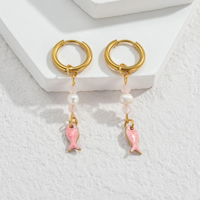 Fashion color enamel ocean animal starfish stainless steel earrings