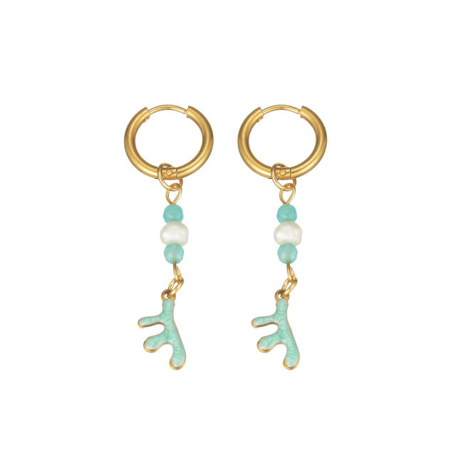 Fashion color enamel ocean animal starfish stainless steel earrings