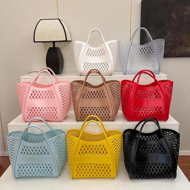 PVC Plastic Jelly Bag 2025 Summer Hollow Beach Bag Large Capacity Women's Hand Vegetable Basket