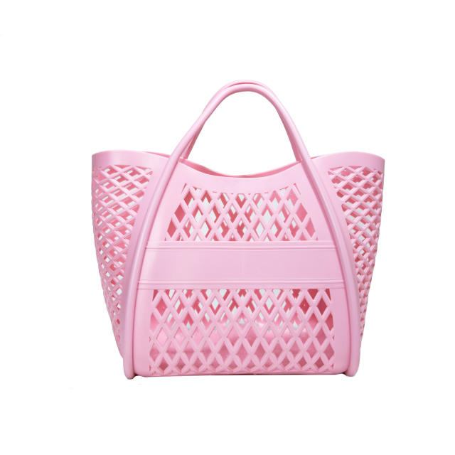 PVC Plastic Jelly Bag 2025 Summer Hollow Beach Bag Large Capacity Women's Hand Vegetable Basket