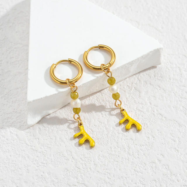 Fashion color enamel ocean animal starfish stainless steel earrings