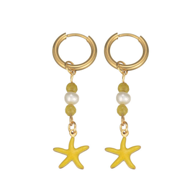Fashion color enamel ocean animal starfish stainless steel earrings