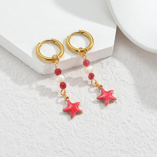 Fashion color enamel ocean animal starfish stainless steel earrings
