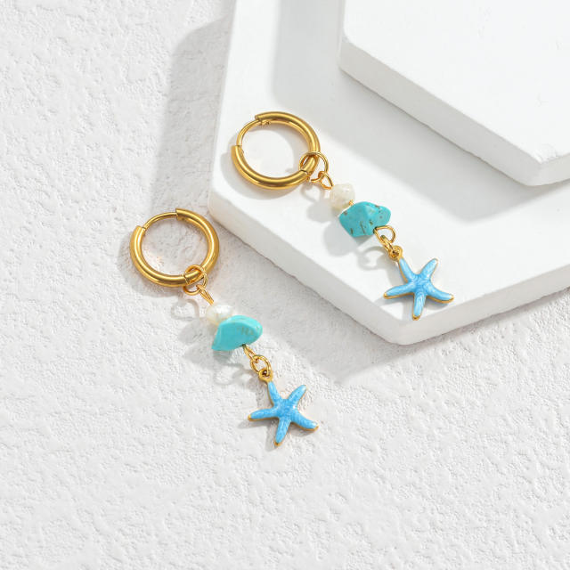 Fashion color enamel ocean animal starfish stainless steel earrings