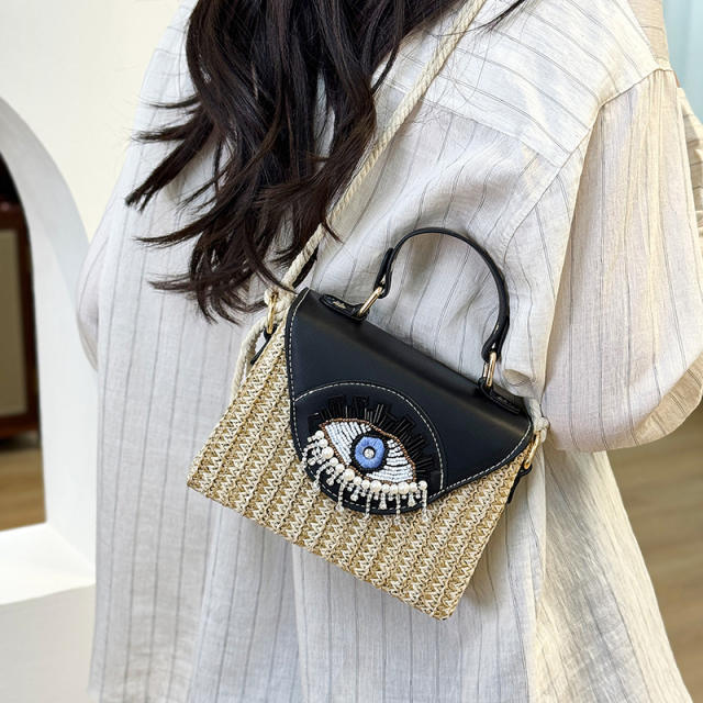 Summer Woven Women's Bag 2025 evil ey straw bag handbag crossbody bag