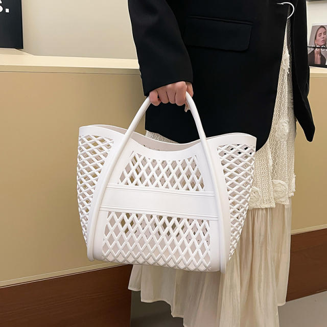 PVC Plastic Jelly Bag 2025 Summer Hollow Beach Bag Large Capacity Women's Hand Vegetable Basket