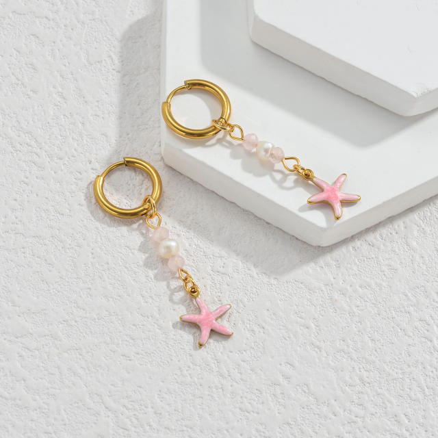 Fashion color enamel ocean animal starfish stainless steel earrings