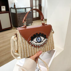Summer Woven Women's Bag 2025 evil ey straw bag handbag crossbody bag