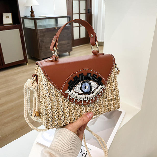 Summer Woven Women's Bag 2025 evil ey straw bag handbag crossbody bag
