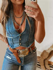 Personalized Sexy Ladies Sleeveless Single-Breasted V-Neck Top Denim Vest