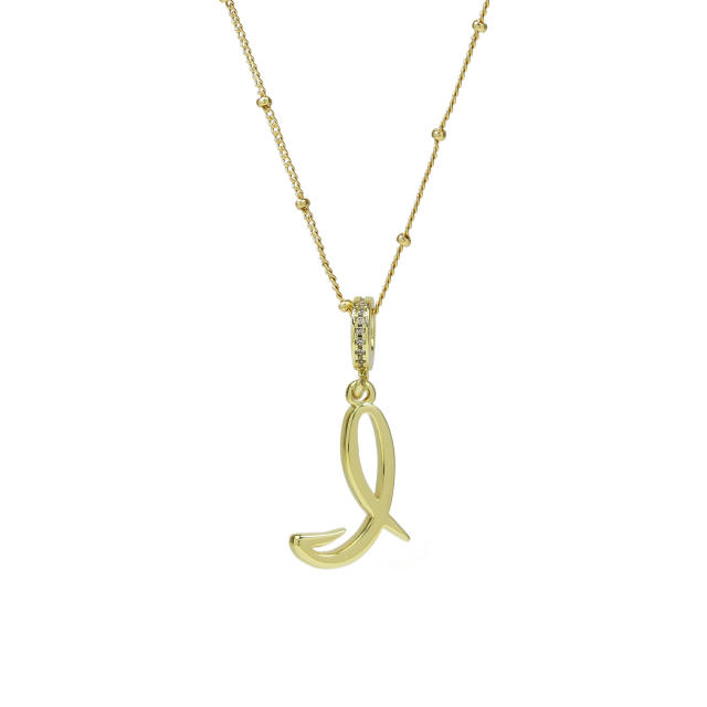 18K Gold Electroplated High-Polished Cursive 26 English Letters initial letter Pendant Necklace