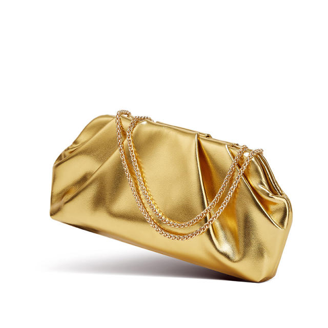 Pleated Cloud Bag Women's Fashionable silver Portable Small Square Bag All-match Chain Crossbody Bag