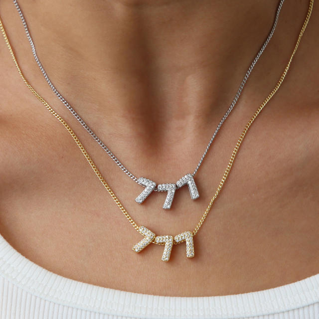 Hot-Selling 18K Gold-Plated Copper Zircon High-Polish Lucky Number Angel Number Pendant Necklace