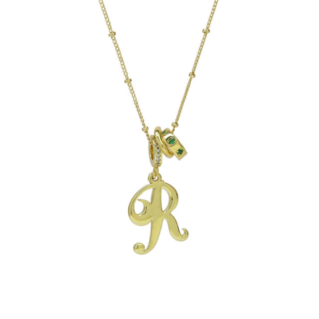 18K Gold Electroplated High-Polish Cursive Handwriting 26 English Letter Initial letter Pendant Necklace