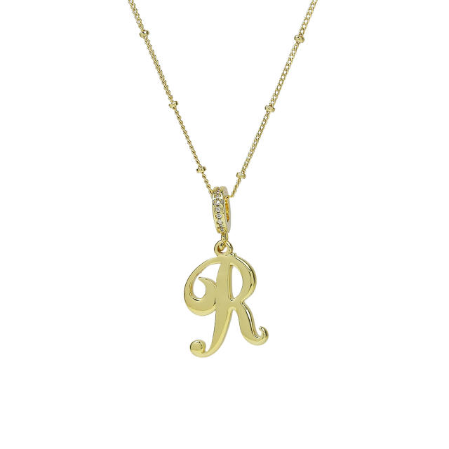 18K Gold Electroplated High-Polished Cursive 26 English Letters initial letter Pendant Necklace