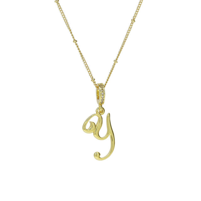 18K Gold Electroplated High-Polished Cursive 26 English Letters initial letter Pendant Necklace