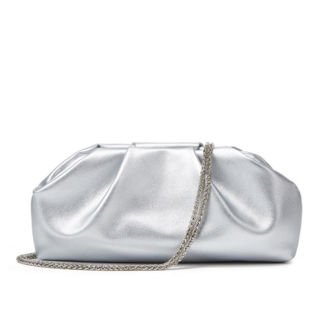 Pleated Cloud Bag Women's Fashionable silver Portable Small Square Bag All-match Chain Crossbody Bag