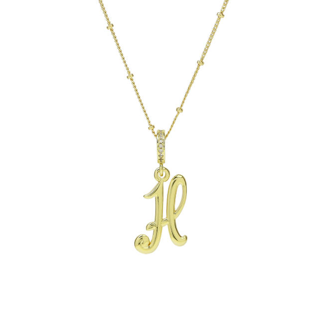 18K Gold Electroplated High-Polished Cursive 26 English Letters initial letter Pendant Necklace