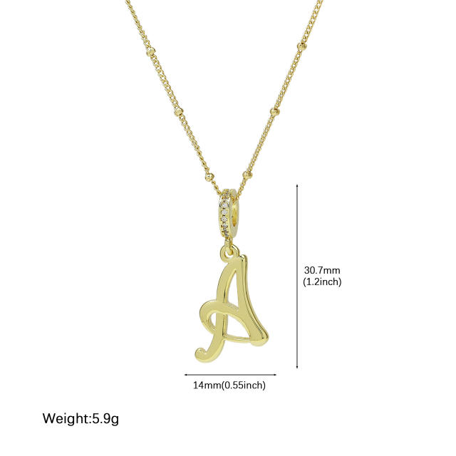 18K Gold Electroplated High-Polished Cursive 26 English Letters initial letter Pendant Necklace