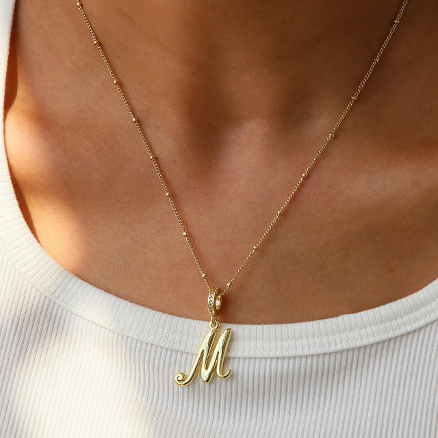 18K Gold Electroplated High-Polished Cursive 26 English Letters initial letter Pendant Necklace