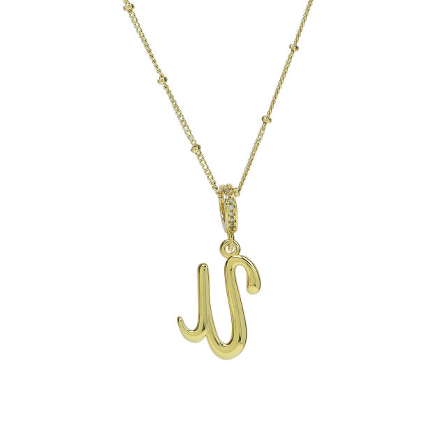 18K Gold Electroplated High-Polished Cursive 26 English Letters initial letter Pendant Necklace