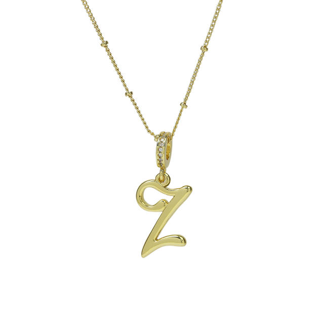 18K Gold Electroplated High-Polished Cursive 26 English Letters initial letter Pendant Necklace