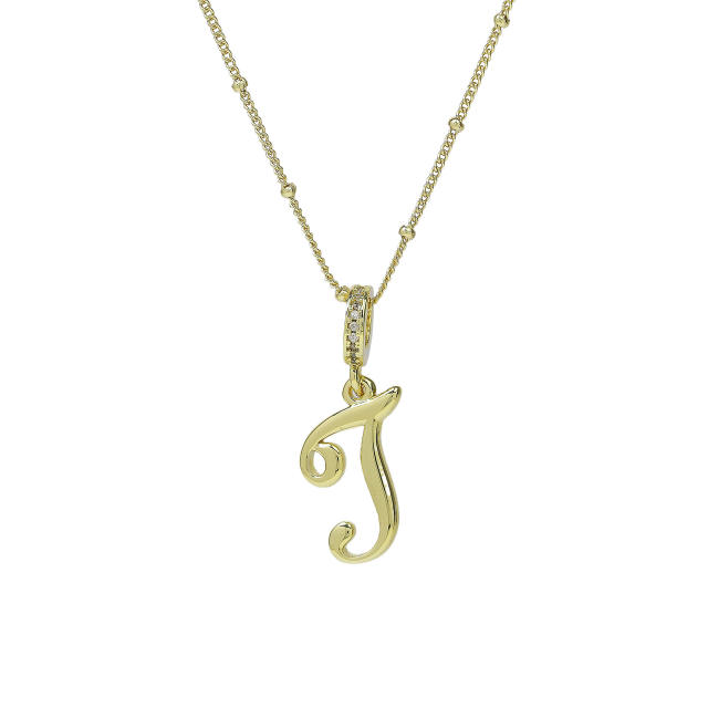 18K Gold Electroplated High-Polished Cursive 26 English Letters initial letter Pendant Necklace