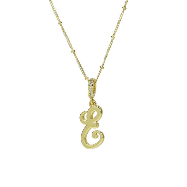 18K Gold Electroplated High-Polished Cursive 26 English Letters initial letter Pendant Necklace