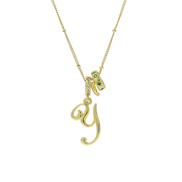 18K Gold Electroplated High-Polish Cursive Handwriting 26 English Letter Initial letter Pendant Necklace