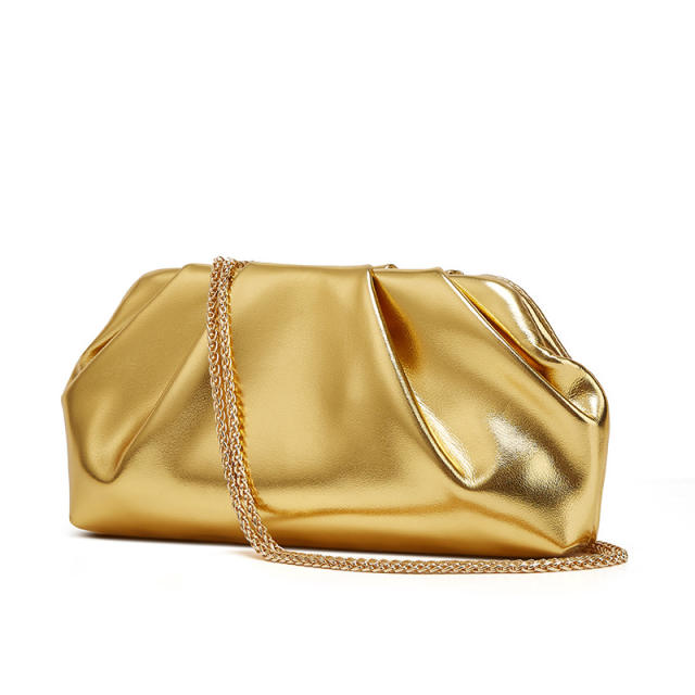 Pleated Cloud Bag Women's Fashionable silver Portable Small Square Bag All-match Chain Crossbody Bag