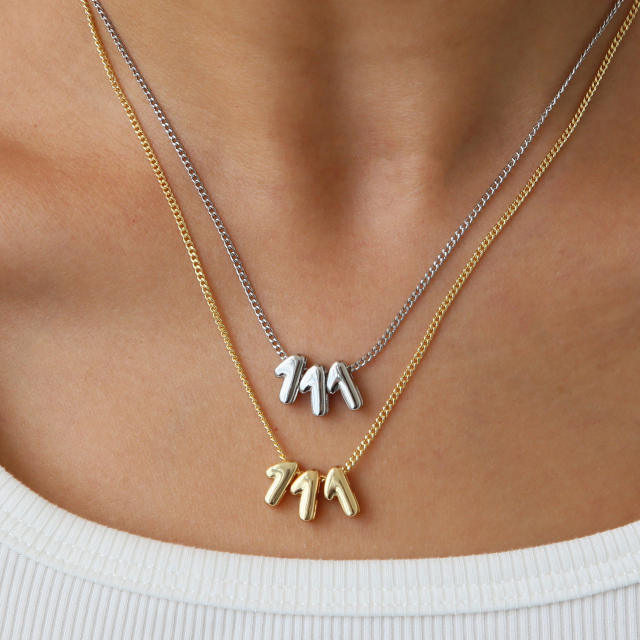 Hot-Selling 18K Gold-Plated copper High-Polish Lucky Number Angel Number Pendant Necklace