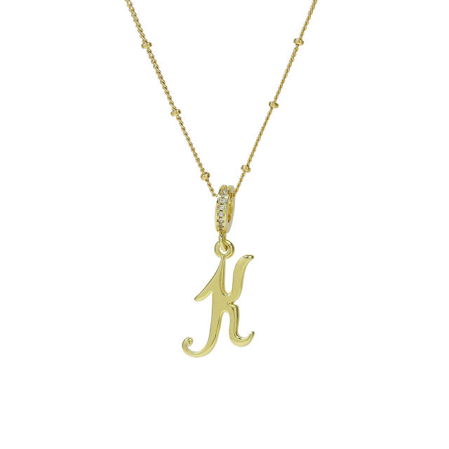 18K Gold Electroplated High-Polished Cursive 26 English Letters initial letter Pendant Necklace