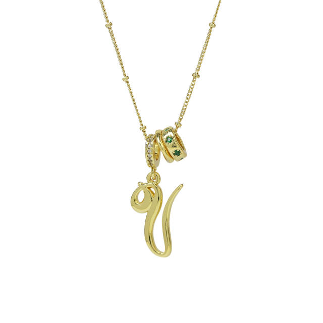 18K Gold Electroplated High-Polish Cursive Handwriting 26 English Letter Initial letter Pendant Necklace