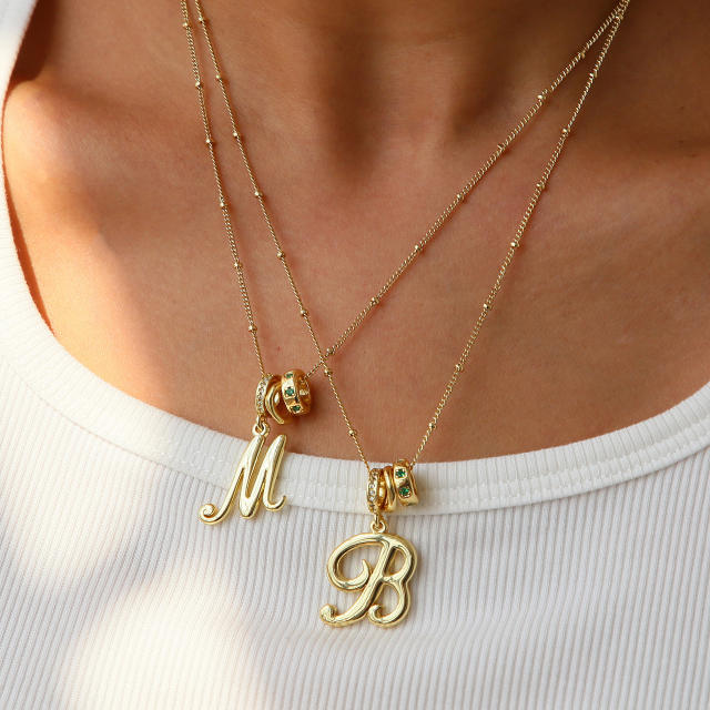 18K Gold Electroplated High-Polish Cursive Handwriting 26 English Letter Initial letter Pendant Necklace